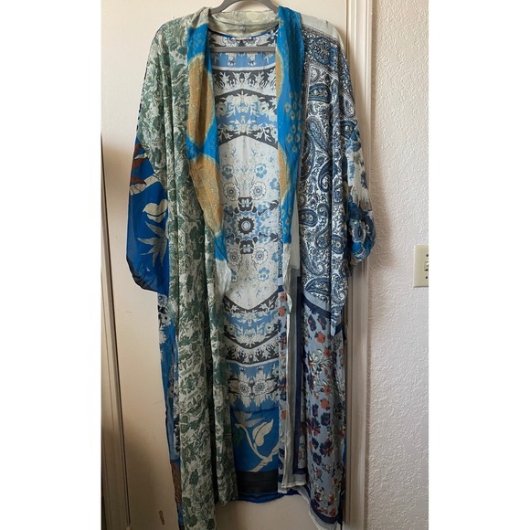 Free People Other - Free People I Kimono Duster Open Front One Size Sheer Silk Blue Boho Intimates